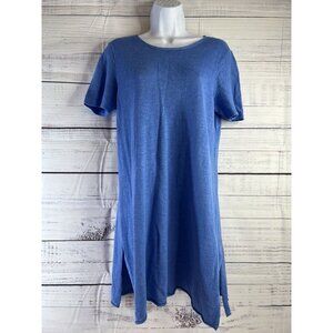 Eileen Fisher Organic Cotton Blend Stretch Jersey Ballet Neck Dress XS Blue